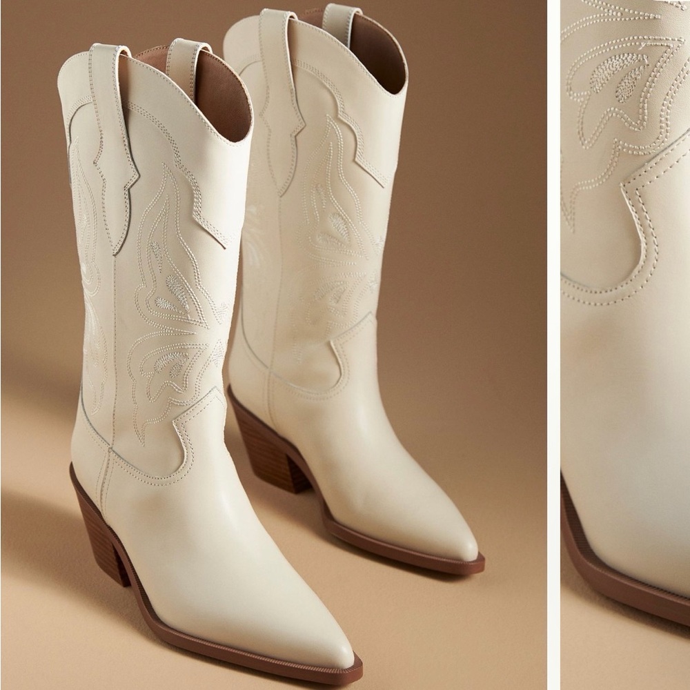 Chic Cream Heeled Western Boots
